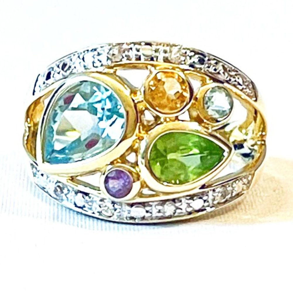 Gemstone 18k Gold Over Sterling Silver Ring Sz 9